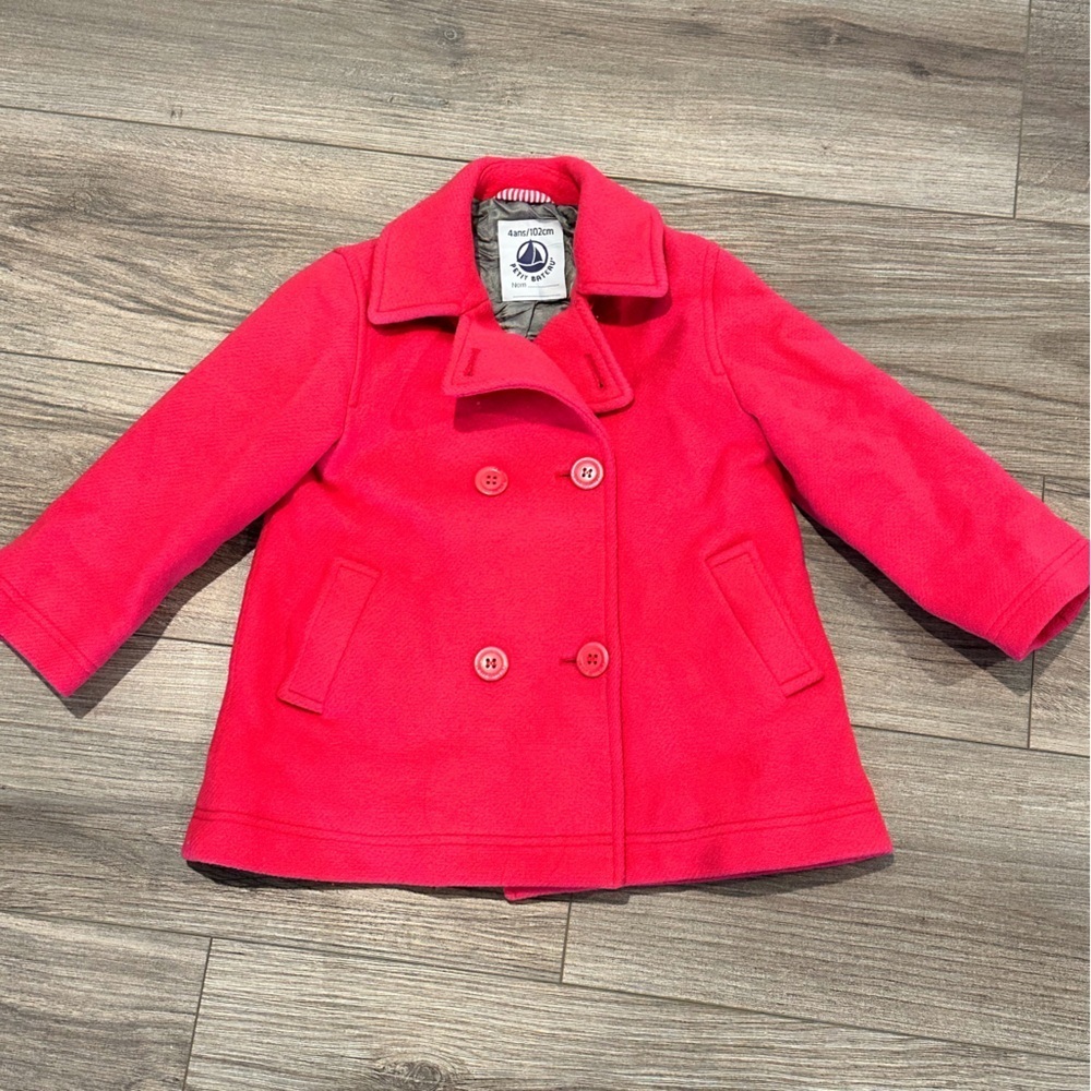 Petit Bateau Girls 4 Pink Wool Blend Peacoat